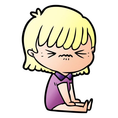 oturan rahatsız çizgi film kız