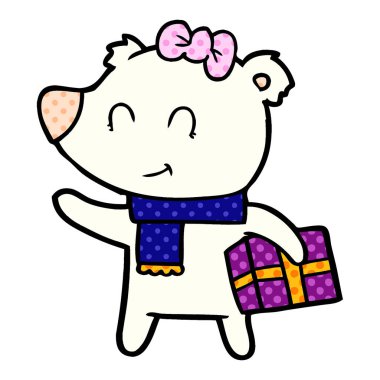 Noel hediyesi ile dişi kutup ayısı