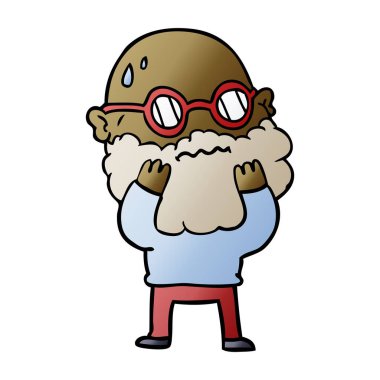 Sakal ve gözlük endişeli adam çizgi film