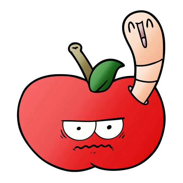 Мультяшный Червь Поедающий Сердитые Яблоки — стоковый вектор