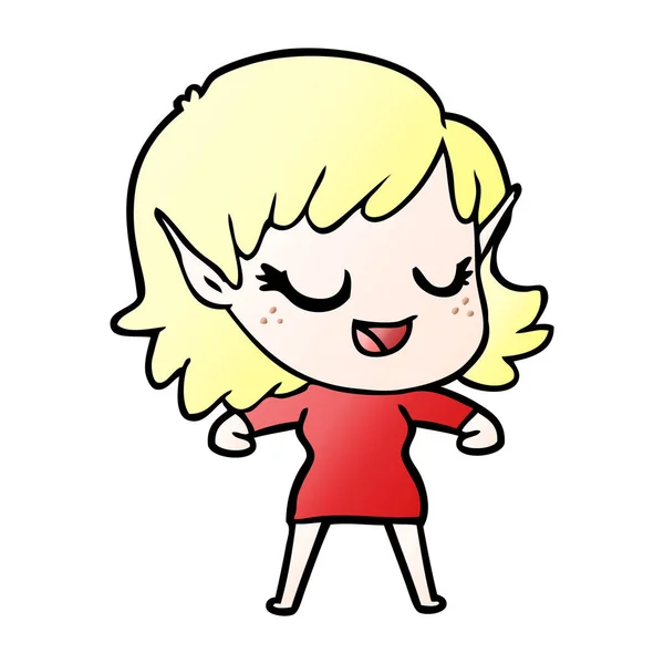 Feliz Chica Dibujos Animados Elfo — Vector de stock