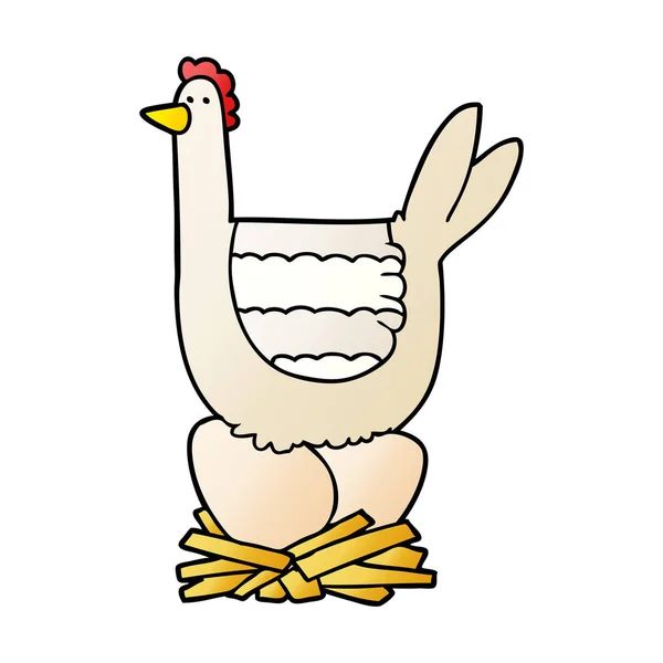 Poulet Dessin Animé Assis Sur Des Œufs Dans Nid — Image vectorielle