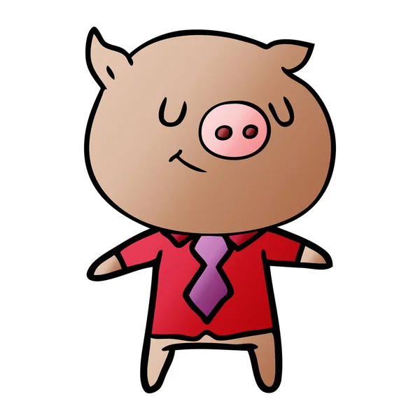 Heureux Dessin Animé Cochon Intelligent — Image vectorielle