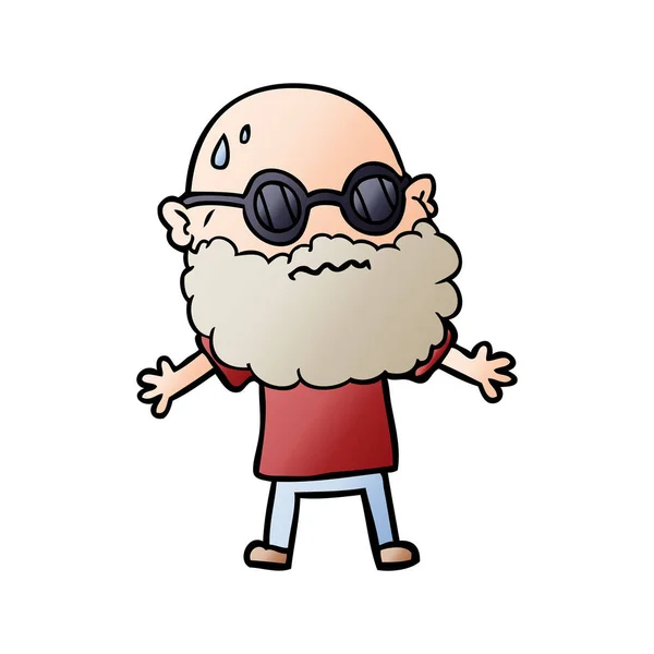Cartoon Worried Man Beard Sunglasses — Stock Vector
