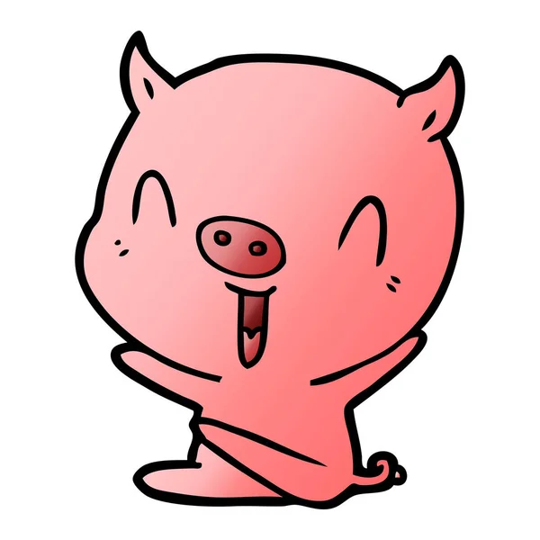 Heureux Dessin Animé Assis Cochon — Image vectorielle