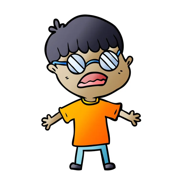 Niño Dibujos Animados Con Gafas — Vector de stock