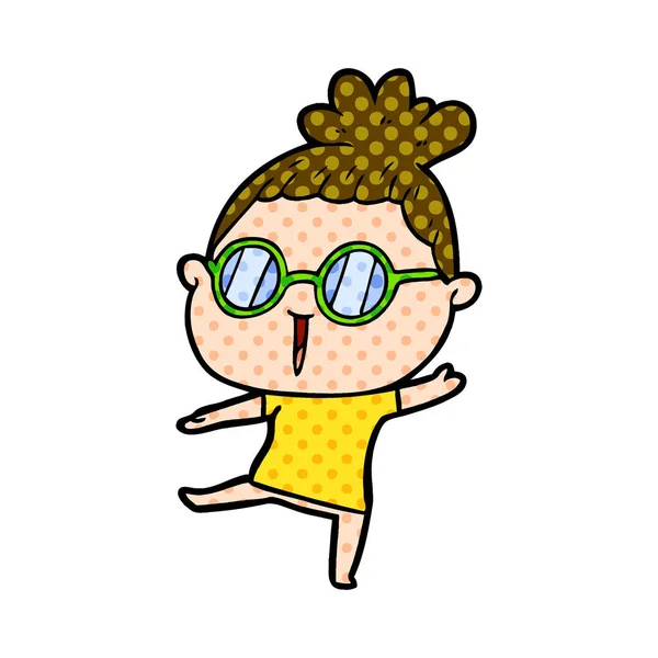 Mulher Dos Desenhos Animados Usando Óculos — Vetor de Stock