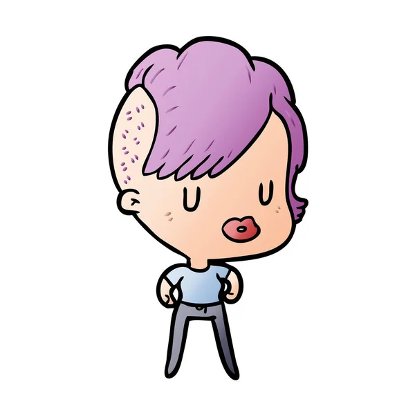 Chica Dibujos Animados Con Corte Pelo Punk Hipster — Vector de stock