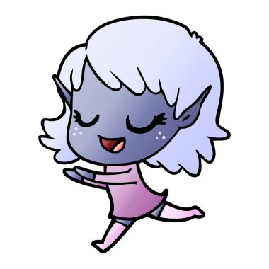 kaçan mutlu karikatür elf kız