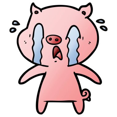 domuz karikatür ağlama vektör çizim