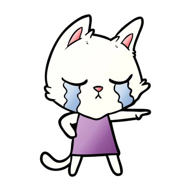 elbise işaret içinde ağlayan karikatür kedi