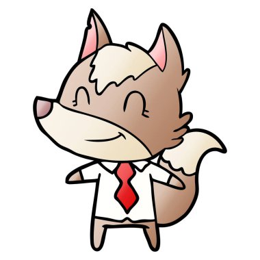 Dostu karikatür kurt ofis çalışanı