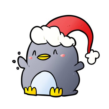 karikatür penguen giyen Noel şapka