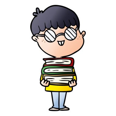 gözlükler ve kitap bir karikatür inek çocuk