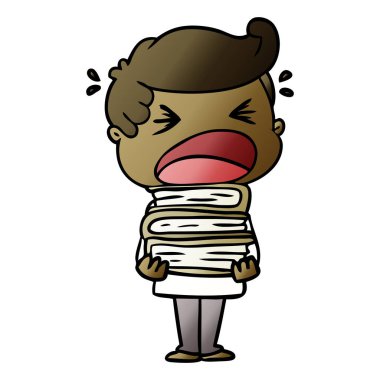 adam kitap yığını ile bağırarak çizgi film