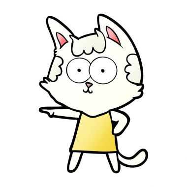 elbise işaret içinde mutlu karikatür kedi