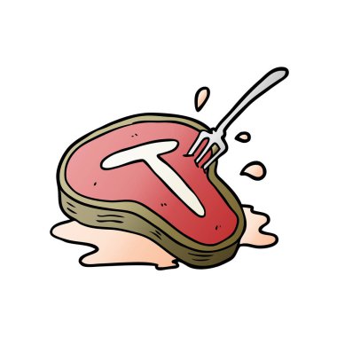 cartoon pişmiş biftek ve çatal
