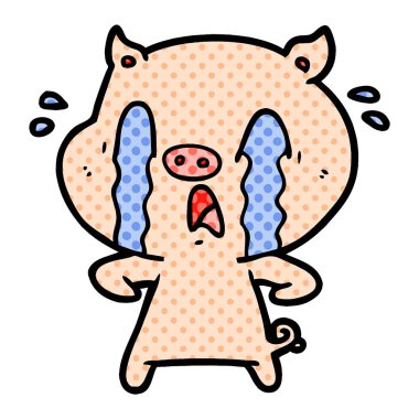 domuz karikatür ağlama vektör çizim