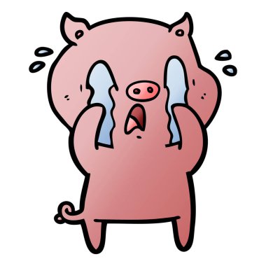 domuz karikatür ağlama vektör çizim