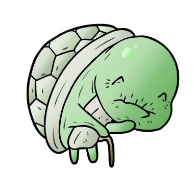 baston ile sevimli çizgi eski kaplumbağa