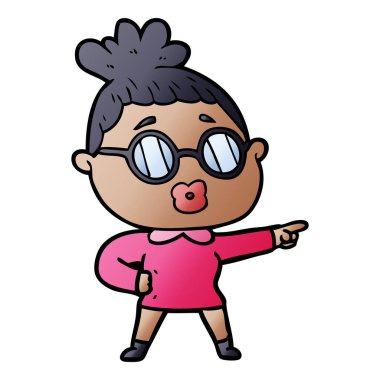 çizgi film işaretleme kadın gözlük takıyor