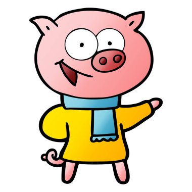 neşeli domuz giyen kış giysileri çizgi film