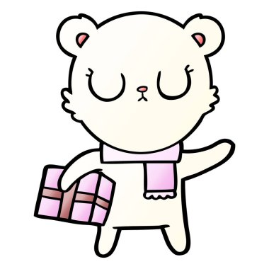 Noel hediye ile huzurlu karikatür kutup ayısı