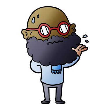 Sakal ve gözlük endişeli adam çizgi film