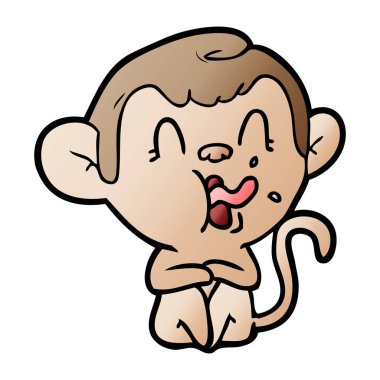 Beyaz izole karikatür maymun gösteren dil oturan vektör çizim