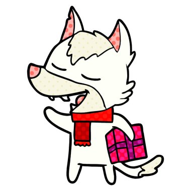 Noel hediyesi gülüyor ile çizgi film kurt