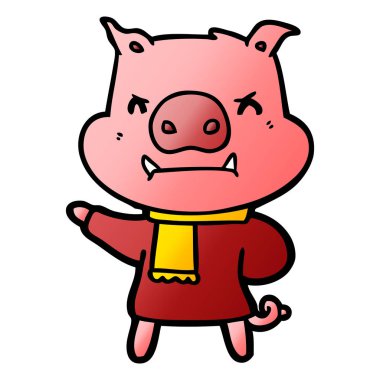 kızgın çizgi film domuz kış giysileri içinde