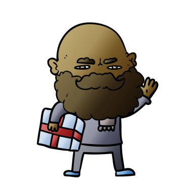 xmas hediye ile çatık sakallı adam çizgi film