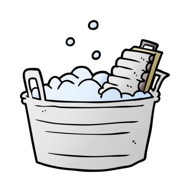 çizgi film eski Çamaşırhane çamaşır tahtası ve kova