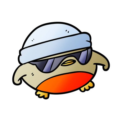 Noel serin güneş gözlüğü ile robin karikatür