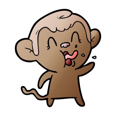 Vektör çizim üzerinde beyaz izole karikatür maymun gösteren dil gülen