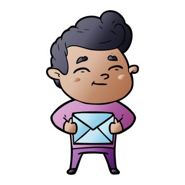 hediye ile mutlu çizgi film adam