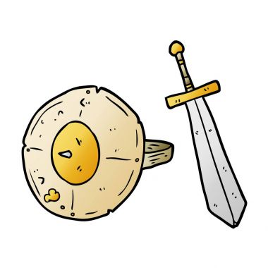 çizgi film eski gladyatör kalkanı ve kılıcı