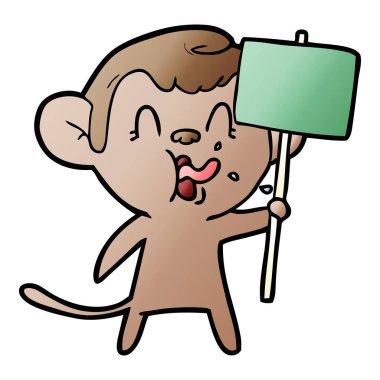 deli karikatür maymun işareti ile 