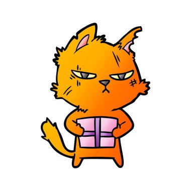 Noel hediyesi ile zor karikatür kedi