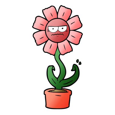 kızgın çizgi film çiçek vektör çizim