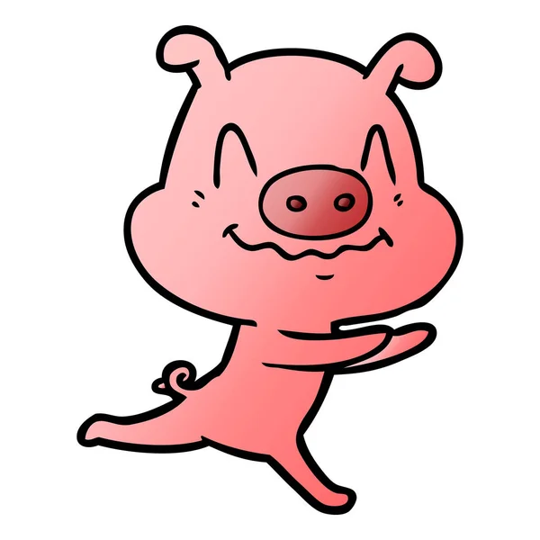 Nerveux Dessin Animé Porc Courir — Image vectorielle