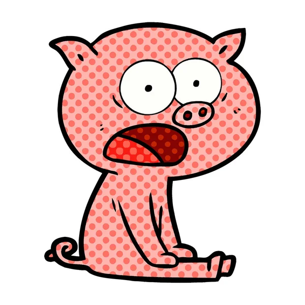 Cartoon Sitzendes Schwein Schreit — Stockvektor