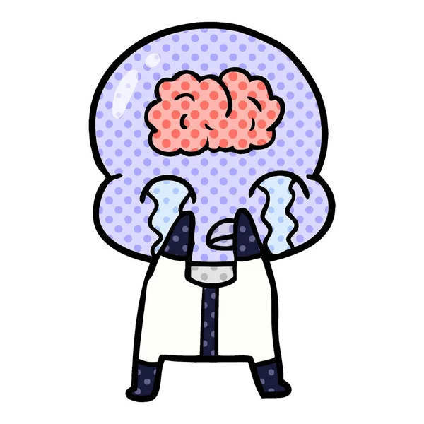 Dibujos Animados Gran Cerebro Extranjero Llorando — Vector de stock