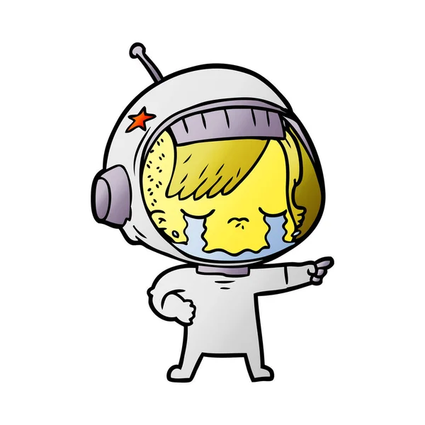 Desenho Animado Chorando Astronauta Menina — Vetor de Stock