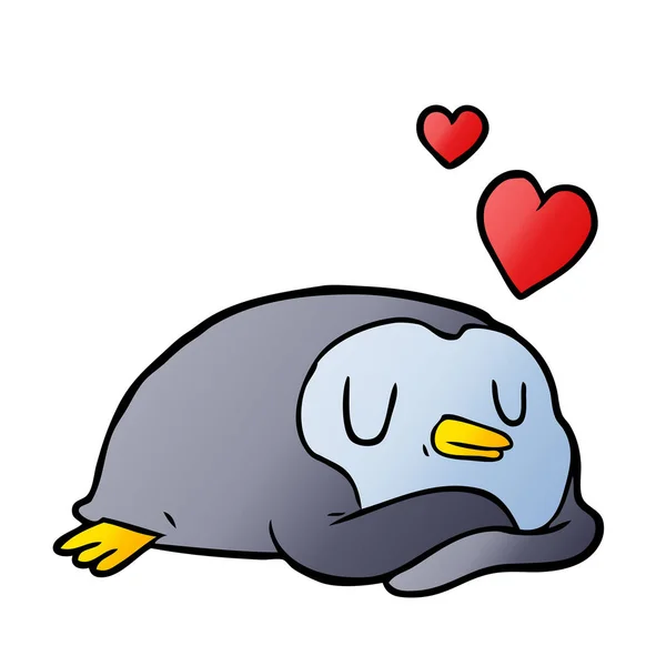 Pinguim Dos Desenhos Animados Com Corações Amor — Vetor de Stock
