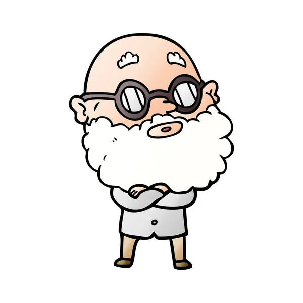 Neugieriger Mann Mit Bart Und Brille — Stockvektor