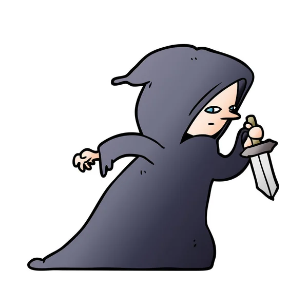 Cartoon Assassin Dark Robe — Stock Vector