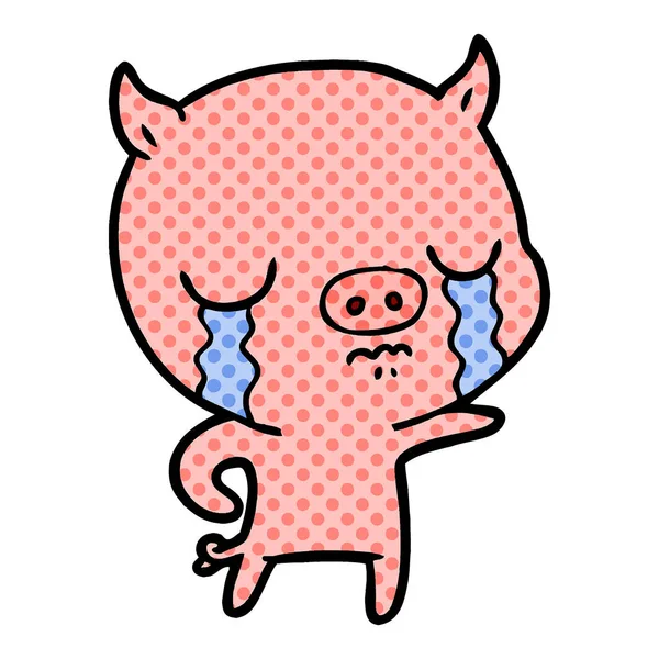 Vector Illustration Cartoon Pig Crying — Stock Vector