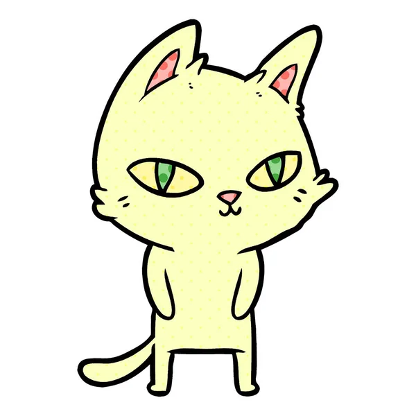 Desenho Animado Gato Com Olhos Brilhantes — Vetor de Stock