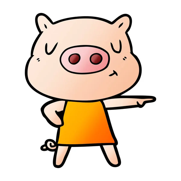 Cartoon Content Pig Dress Pointing — Stock Vector